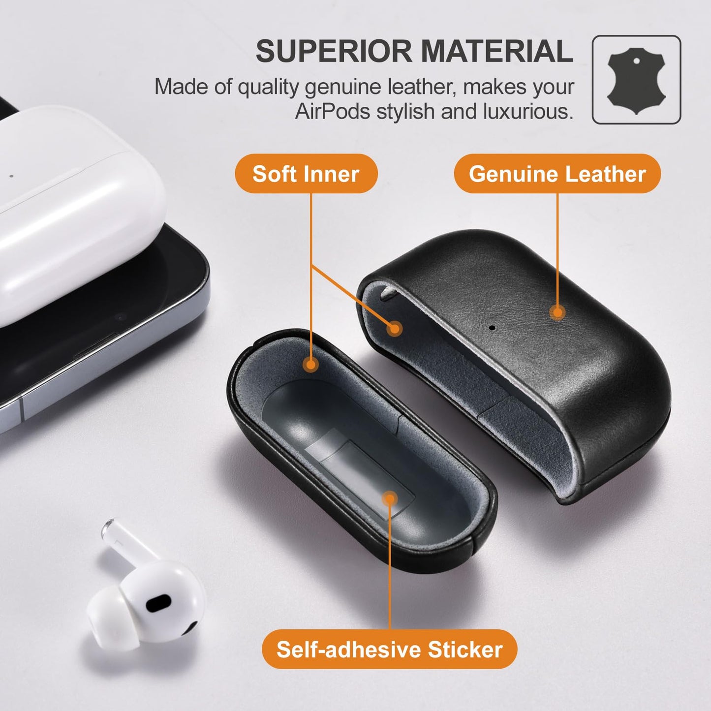 ICARER AirPod Pro 3 Case, 100% Geniune Leather Case, Handmade Top Grade Vintage Cover, Shockproof Protective Cover Support Wireless Charging, Compatible with AirPods Pro 3 2025 Model (Black)