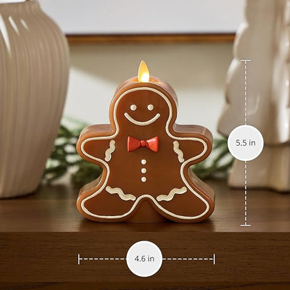 Luminara Flameless Candle Moving Flame LED with Timer, Real Unscented Wax Gingerbread Boy Figural 4.6"x5.5", Battery Operated Christmas Holiday Decor, Remote Compatible (Batteries Not Included)