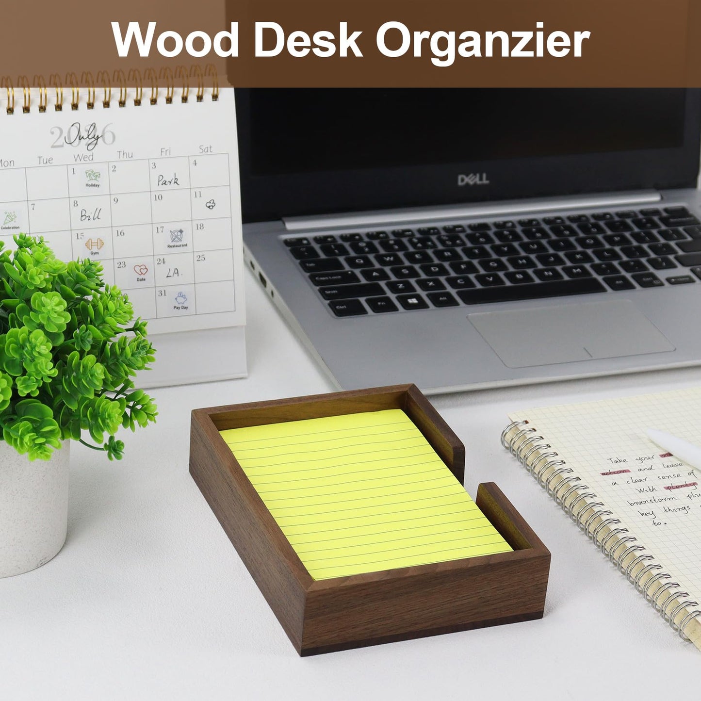 MultiBey Walnut Wood Sticky Note Holder, 4x6 Inch Self-Stick Note Pad Holder Dispenser, Sticky Note Dispenser Memo Holder Case for Office Desk Accessories School Supplies (Walnut)