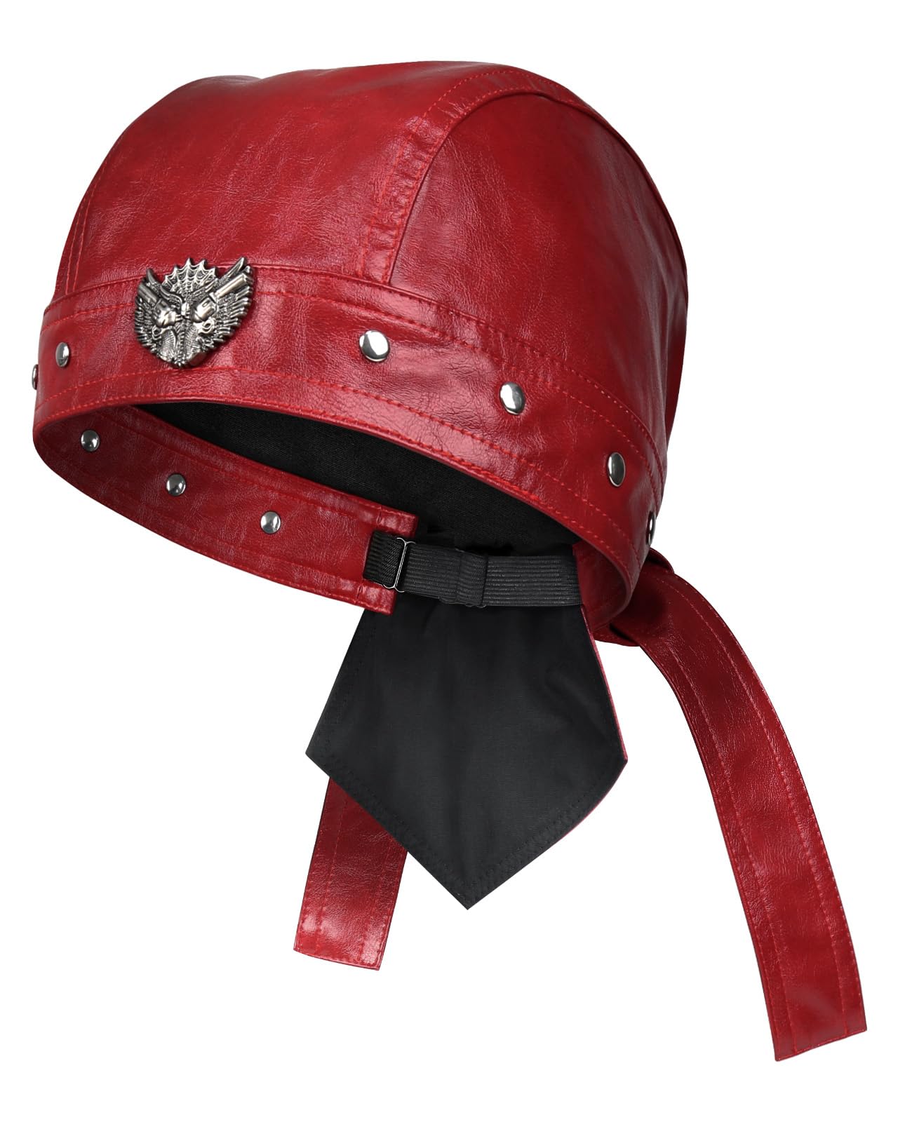 Bright Red Leather Skull Cap Adjustable - Soft Punk Biker Cap for Men Women, Classic Motorcycle Skull Cap Leather Biker Hat