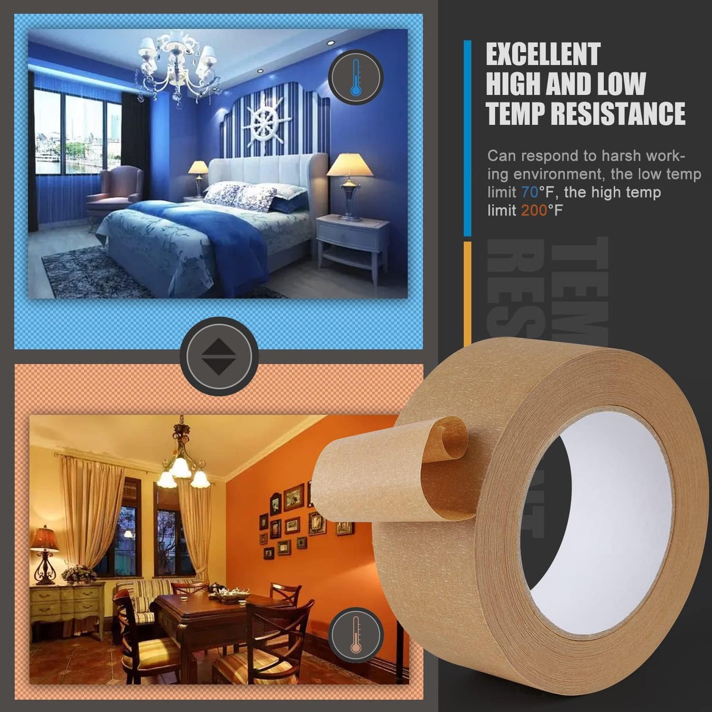Lichamp 4 Pack Brown Painters Tape 2 inch Wide, Medium Adhesive Brown Masking Tape Bulk Multi Pack, 2 inch x 55 Yards x 4 Rolls (220 Total Yards)