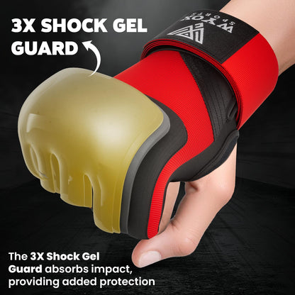 WYOX Gel Boxing Hand Wraps Inner Gloves for Men & Women, 80cm Quick Wrist Straps, Padded Knuckle Protection for Muay Thai Kickboxing, Hand Wraps for Boxing & Martial Arts (Red, L/XL)