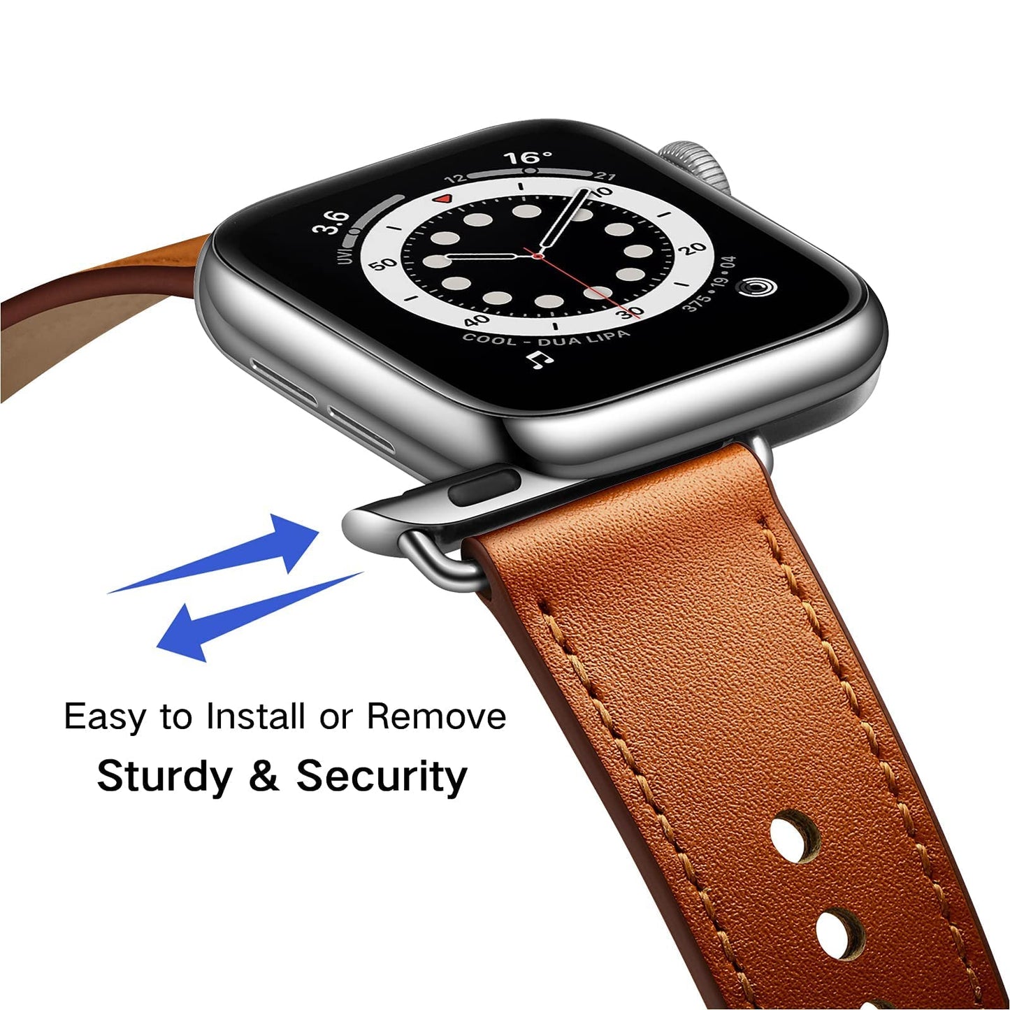 OUHENG Leather Bands Compatible with Apple Watch Band 49mm/46mm/45mm/44mm/42mm, Genuine Leather Strap for iWatch Ultra 3/2/1 & SE 3/2/1 Series 11 10 9 8 7 6 5 4 3 2 1 (Brown/Silver)
