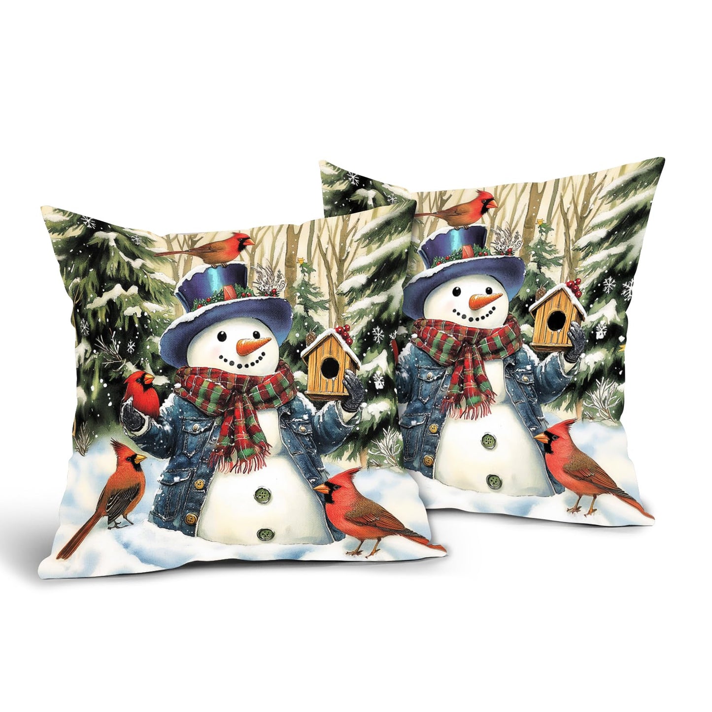Barneova Christmas Pillow Covers 24x24 Inch Snowman Snowflake Decorative Outdoor Throw Pillow Covers Winter Pillow Cases Cotton Linen Cushion Covers for Couch Sofa Bed Home Winter Decor (Pack of 2)