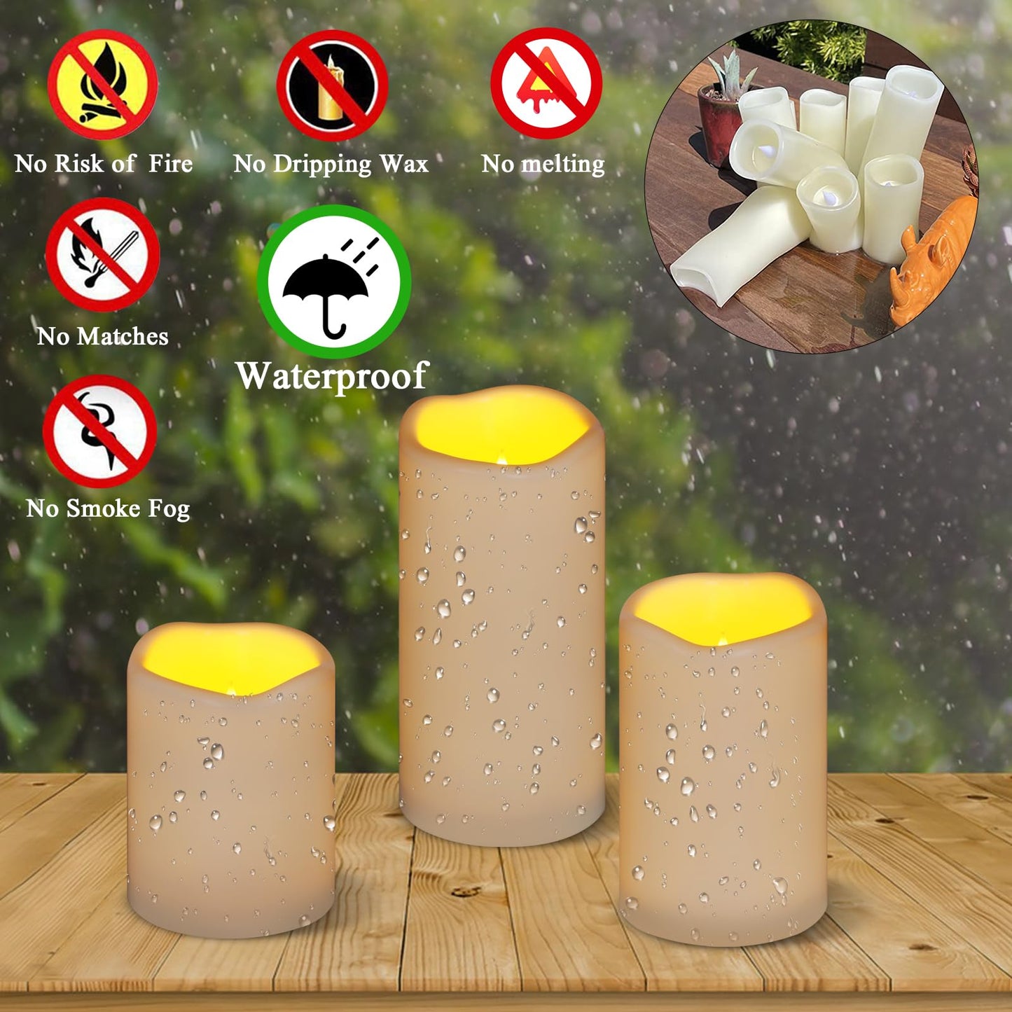 Flameless Candles 4" 5" 6" Outdoor Indoor Pillars Battery Operated Flickering Candles Include 10-Key Remote Timer 400+ Hours by 2 AA Batteries (Ivory Candle - Warm light, 3"D x 4"|5"|6" H - 9 Pack)