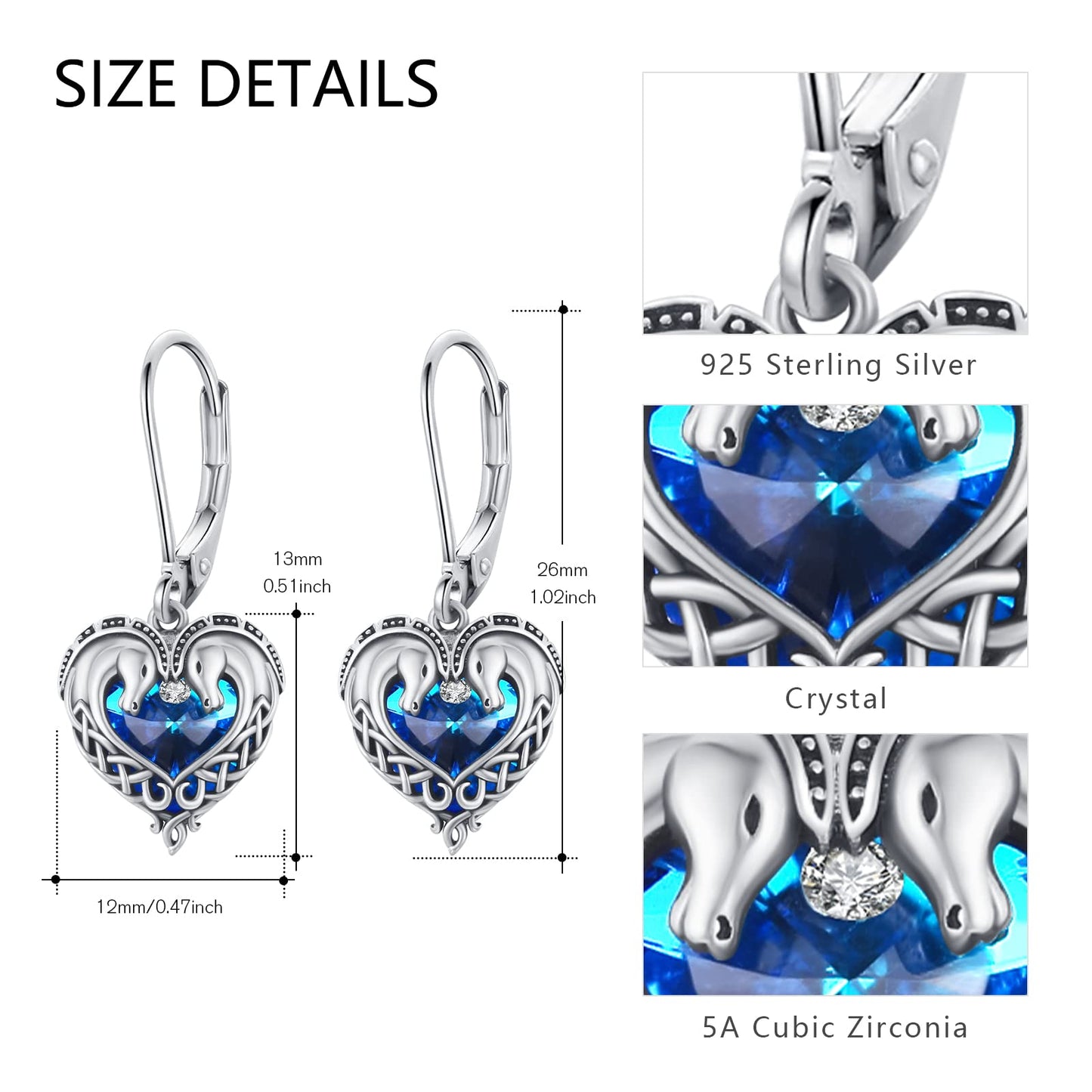 Horse Earrings for Women 925 Sterling Silver Celtic Horse Dangle Earrings with Crystals Animal Jewelry Gifts for Women