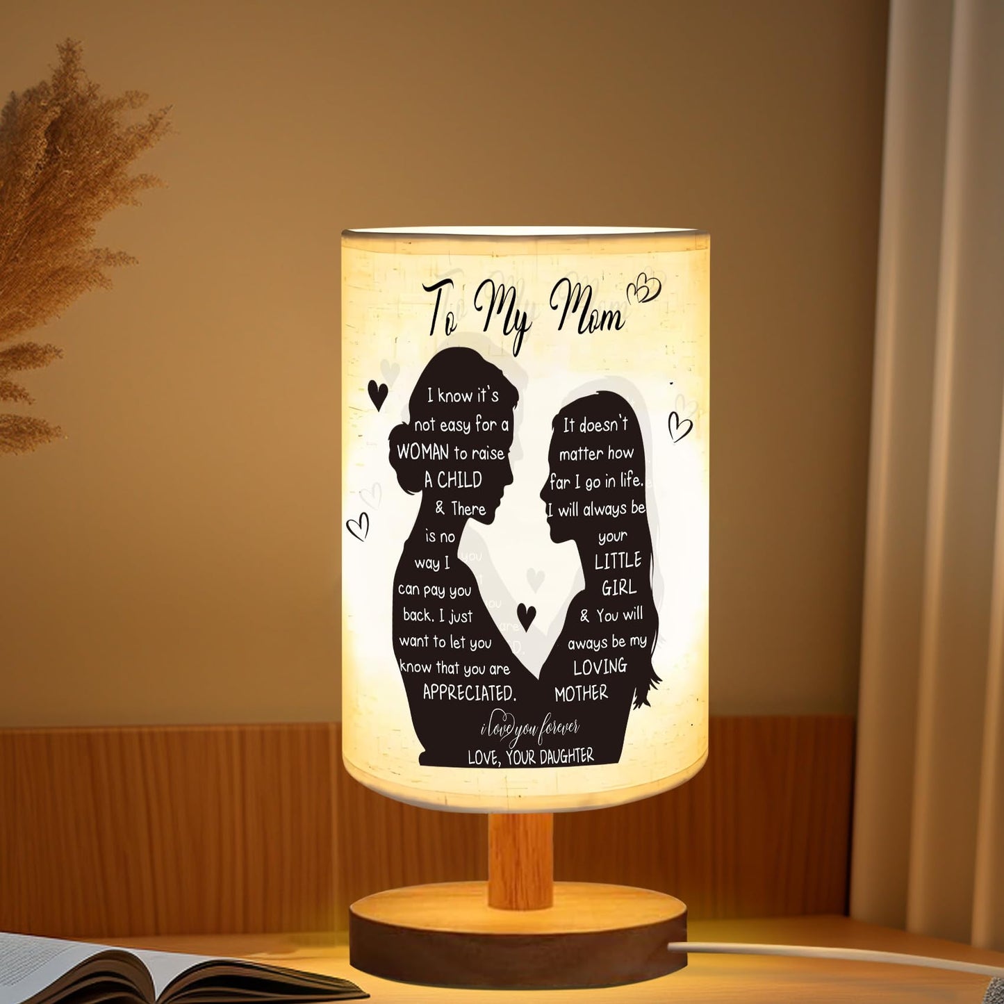 ZuEiiDop Mom Table Lamp Gifts from Daughter Mothers Day Birthday Gifts for Single Moms Mothers Mommy Christmas Valentines Easter Thank You Love You Mom Lamp Bedside Nightstand Light Bedroom Home Decor