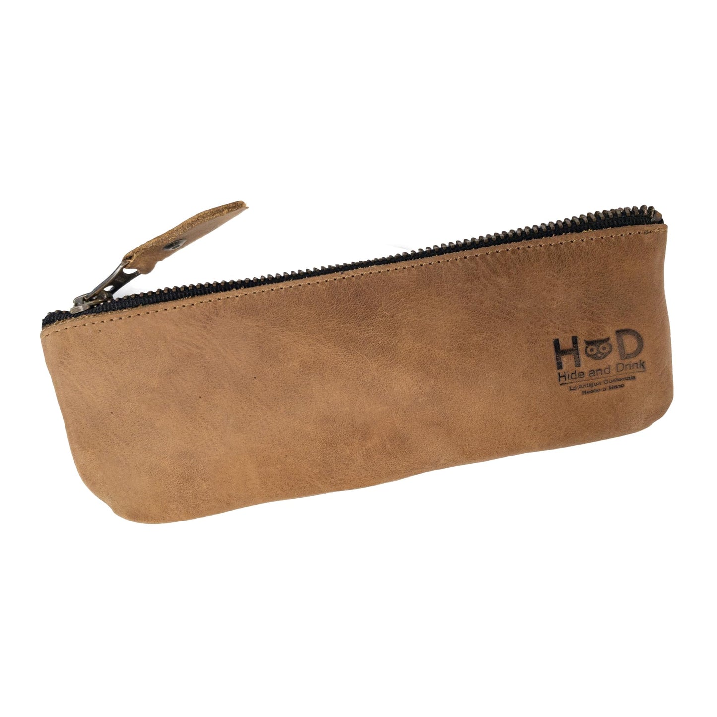 Hide & Drink, Rectangular Pencil Case, Pen & Marker Pouch for Men and Women, Flat Zippered Holder, Classic Style for Artists, Full Grain Leather, Handmade, Single Malt Mahogany