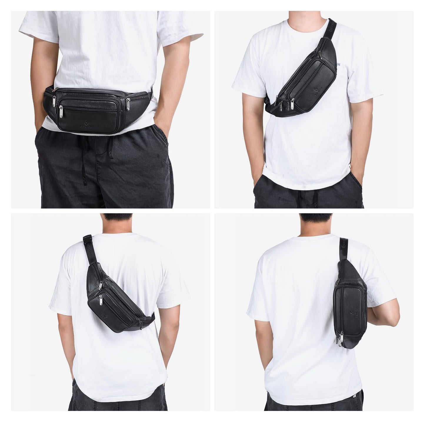 ZZNICK Genuine Leather Fanny Pack/Waist Bag/Organizer with Adjustable Belt, Multiple Pockets For Men and Women