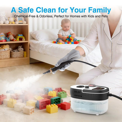 Steam Cleaner for Home & Car Detailing, 2500W High Pressure Portable Steamer with 6-Level Adjustable Steam, 15s Heat-Up, 9.8ft Long Hose, ANSI Z87.1 Goggles, 17-Pcs Kit for Tile, Grout, Hardwood