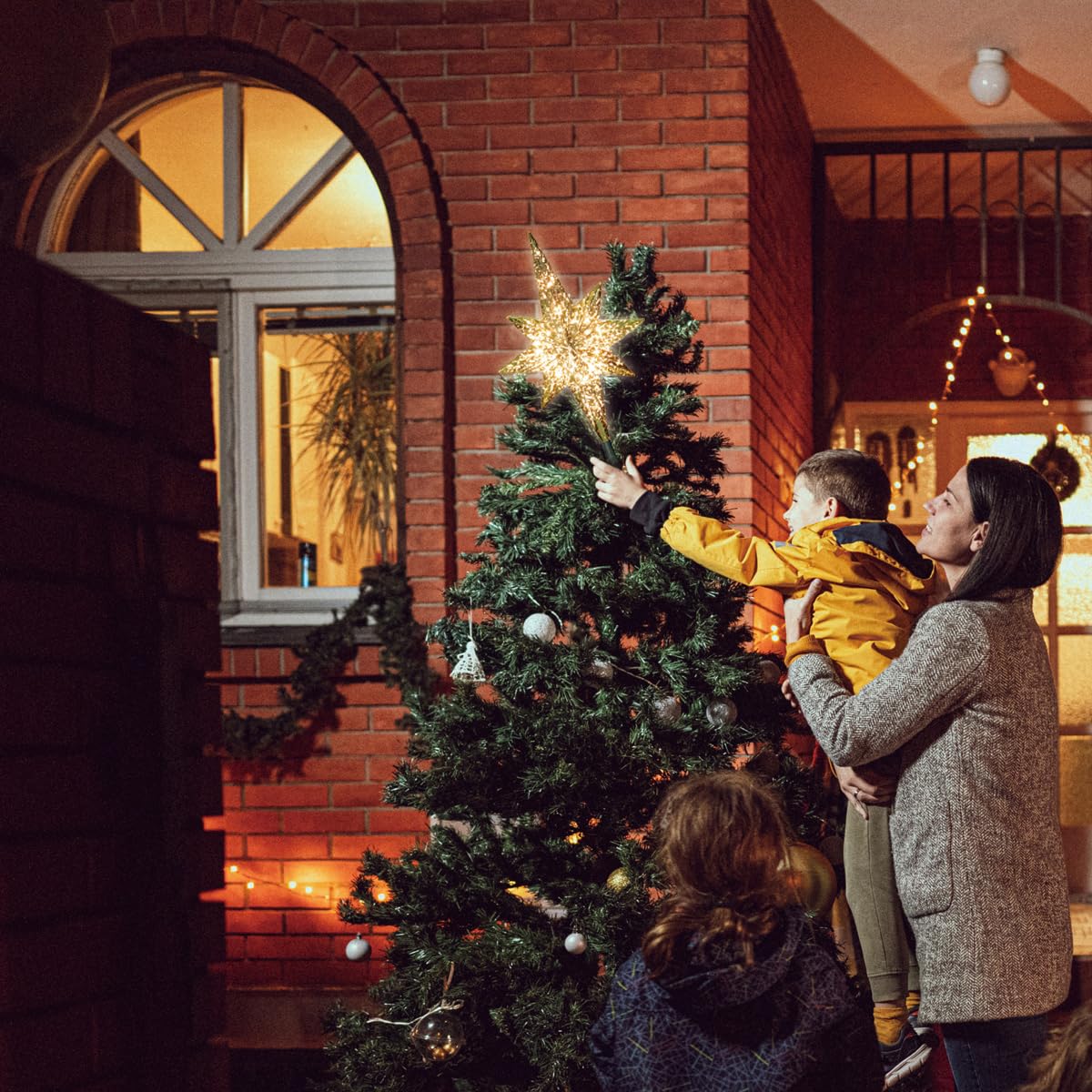 LAMPHOME 10-Light Christmas Tree Topper,Bethlehem Star Tree Topper, Gold Bethlehem Star Treetop, Golden