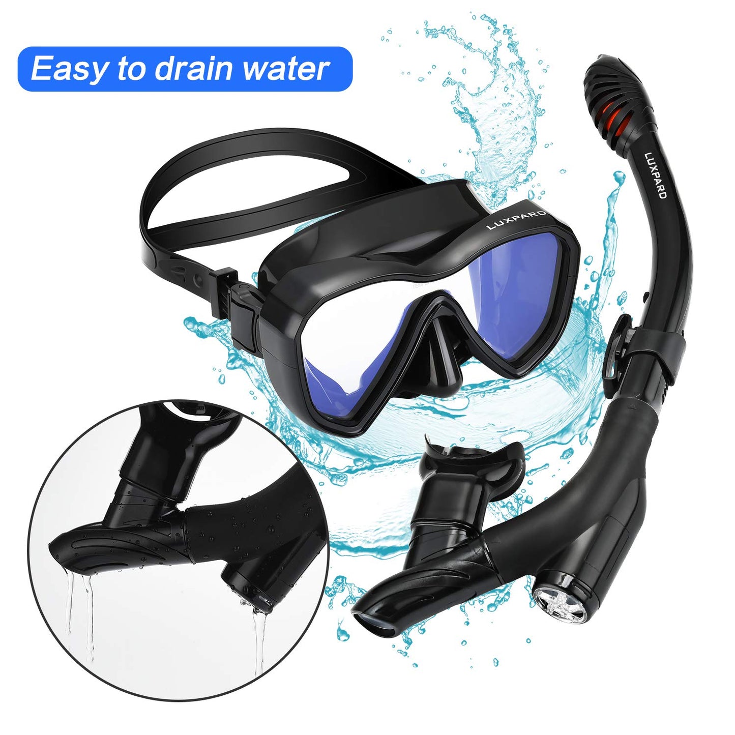 LUXPARD Snorkel Set, Anti-Fog Panoramic View Snorkel Mask and Anti-Leak Dry Snorkel Tube, Snorkeling Gear for Adults, Snorkel Kit Bag Included