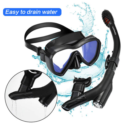 LUXPARD Snorkel Set, Anti-Fog Panoramic View Snorkel Mask and Anti-Leak Dry Snorkel Tube, Snorkeling Gear for Adults, Snorkel Kit Bag Included