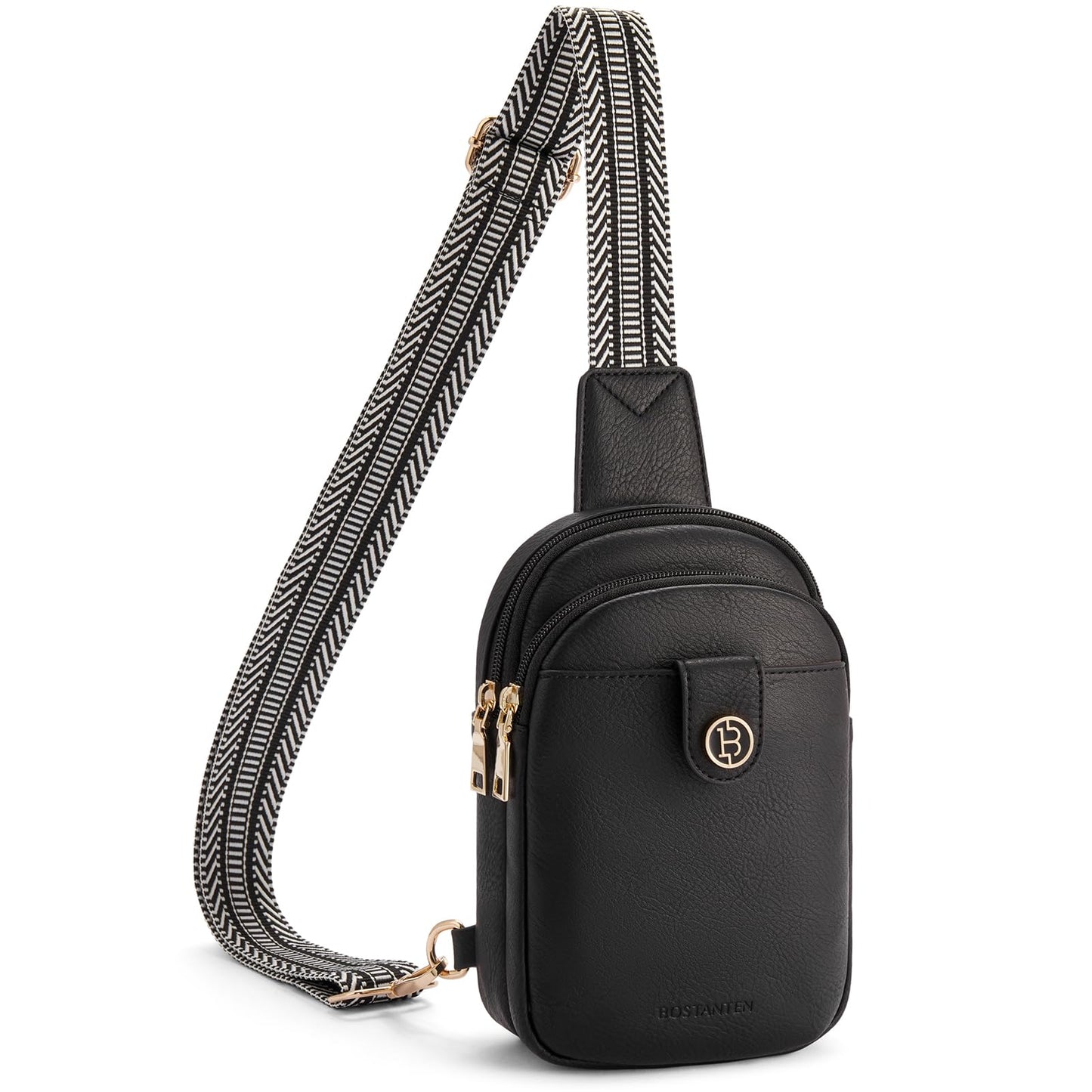 BOSTANTEN Small Sling Bag Crossbody Bags for Women Trendy Crossbody Purse Leather Chest Bag, Deep Black