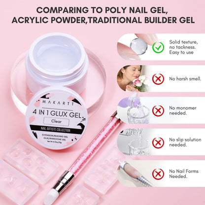 Makartt Solid Gel Builder Mini Kit for 3D Gel Nail Art - 15ML 4 in 1 Nail Extension Gel, 4pcs Silicone Molds, 1 Sculpting Brush, UV Glue for Acrylic Nails Rhinestones Gel Molding Manicure Hard Gel Kit