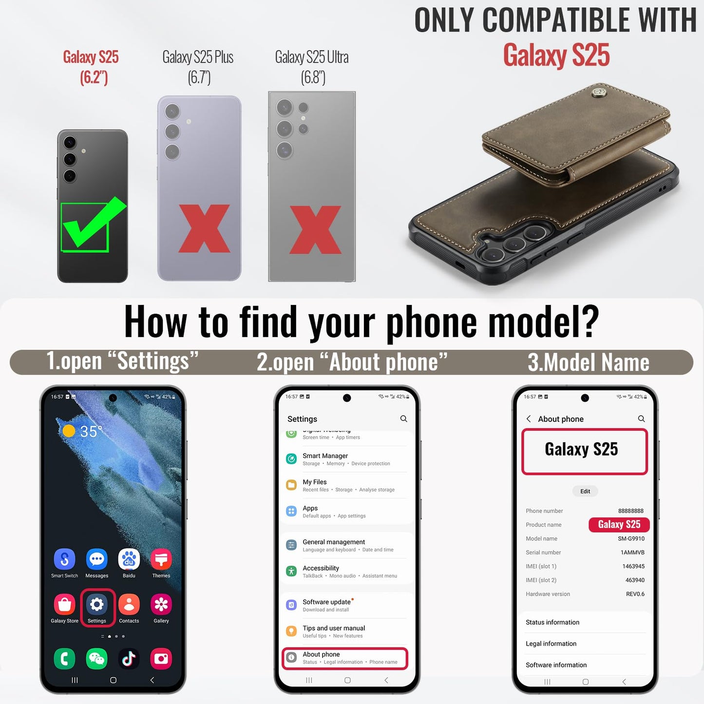 Usroom Compatible with Magsafe for Samsung Galaxy S25 Wallet Case Magnetic Card Holder, RFID Blocking 2 in 1 Detachable Kickstand Shockproof Case for Women Men, Brown