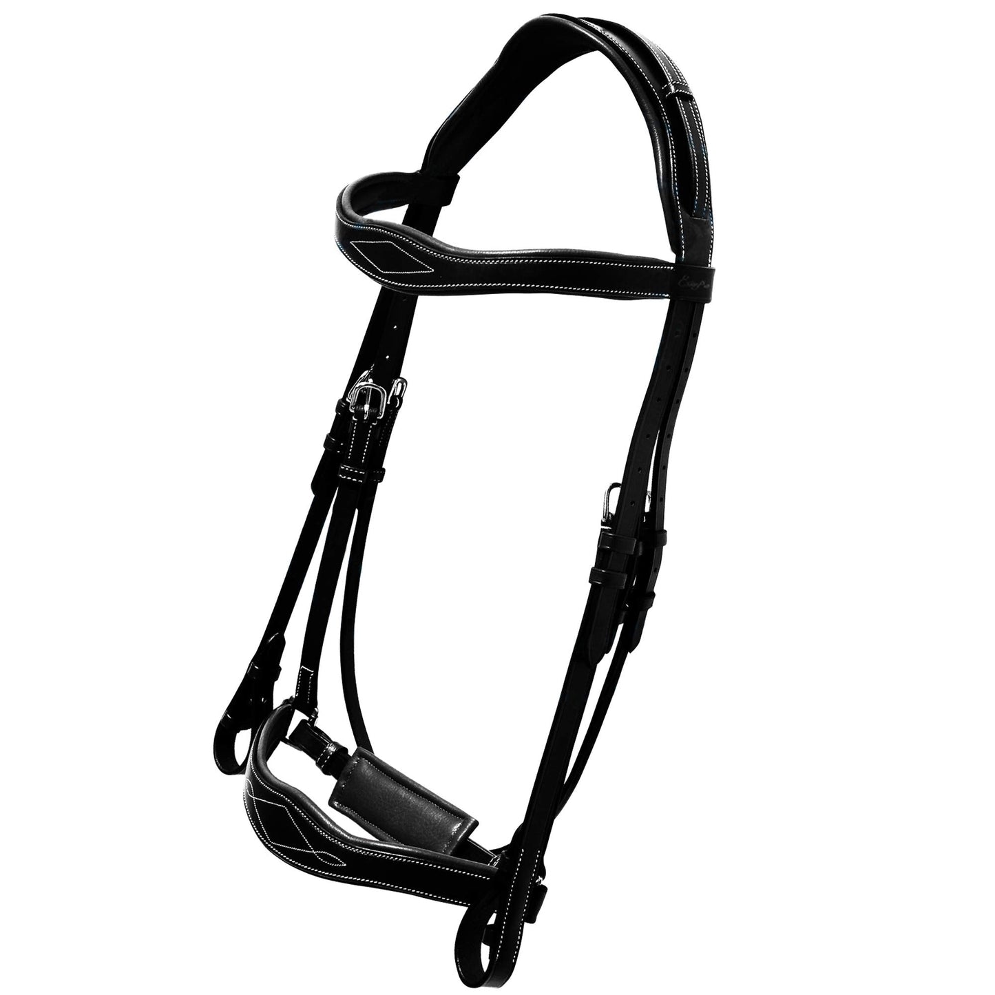 Exion Horse Dressage Bridle with Web Reins | Broad Anatomic Crownpiece, Crank Noseband & Browband & Reins with Hand Stoppers | Dressage Bridles for Horses