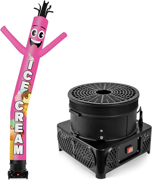 10FT Tall Inflatable Tube Man Ice Cream Wacky Wavy Dancing Guy with 3/4 HP Weather-Resistant Blower (12''Diameter) for Outdoor Decoration Advertising Business Promotion