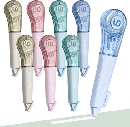 Temiary 8 Pcs Correction Tape Pens, Aesthetic for Instant Correction, Easy to Use, Pen Shaped Applicator for Office School Supplies, 1/5 Inch x 236 Inches (Morandi)