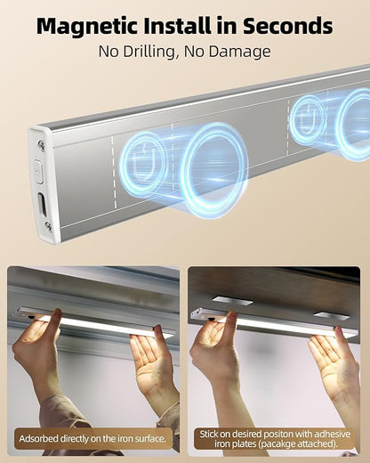 EZVALO 12inch Under Cabinet Lighting Wireless with Battery Indicator, 2500mAh Rechargeable Motion Sensor Light Indoor, 96 LED Under Counter Lights for Kitchen Closet, 3 Color Temps, Dimmable, 3 Pack