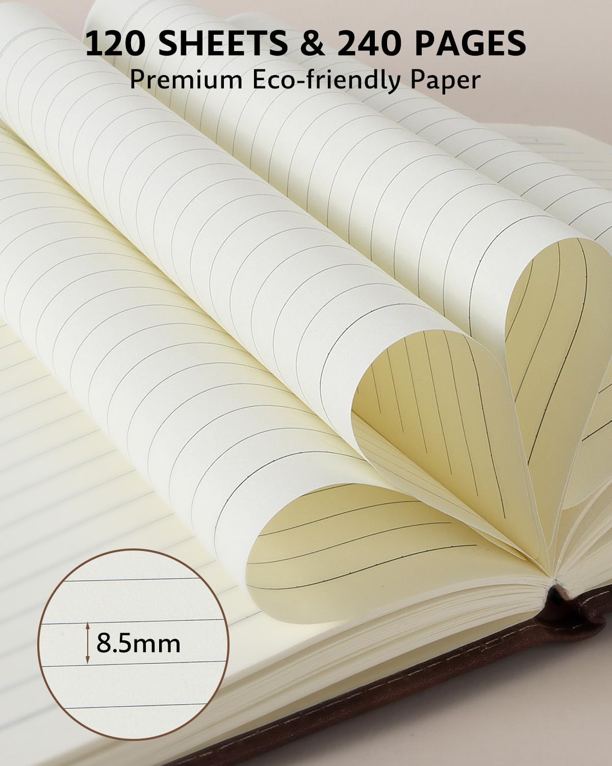 HULIPARK Leather Notebook Journal with Pen, A5 Lined Hardcover Notebook with Magnetic Closure, 240 Pages Daily Journal for Men Women, Ruled Journal Notebooks for Work, Writing, Note Taking - Brown
