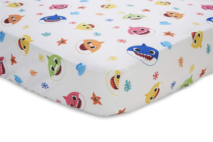 Baby Shark 4-Piece Toddler Bed Set including Super Soft Matching Sheets Set, Pillowcase, and Reversable Comforter For Boys and Girls - (Offical Product)