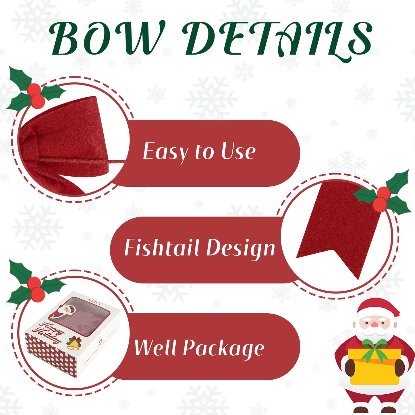 AIMUDI Red Bows for Christmas Tree 5'' Hand Felted Christmas Bow for Gift Wrapping Premade Bow Gift Bows for Presents Crafts Wreaths Fireplaces Winter Holiday Christmas Decorations, 24 PCs