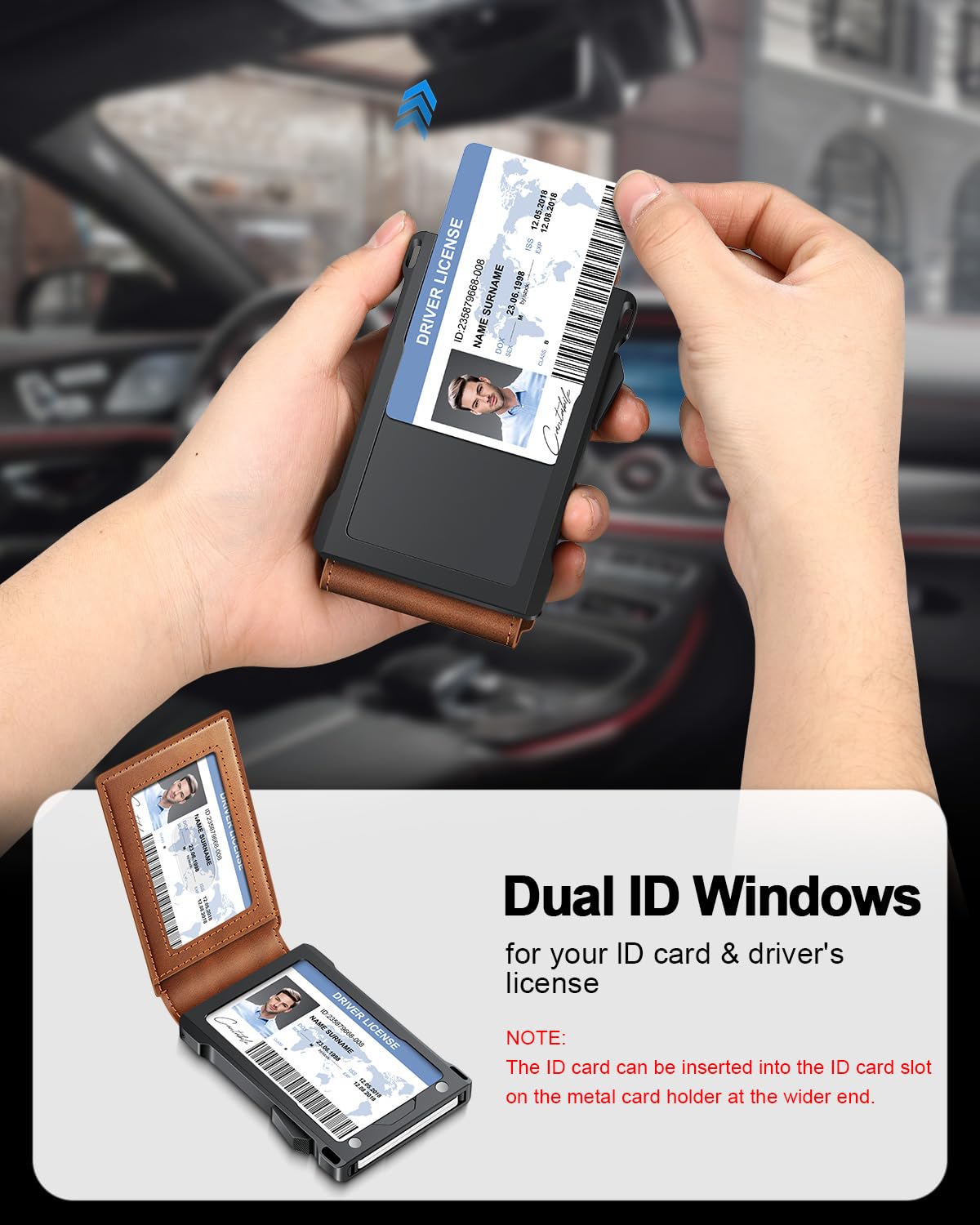 Wallet for Men RFID Wallet with 2 ID Windows & Money Clip, Slim Pop Up Card Holder for 10-12 Cards, Bifold Minimalist Smart Wallet for Front Pocket, Compact Metal Credit Card Holder, Gifts for Men