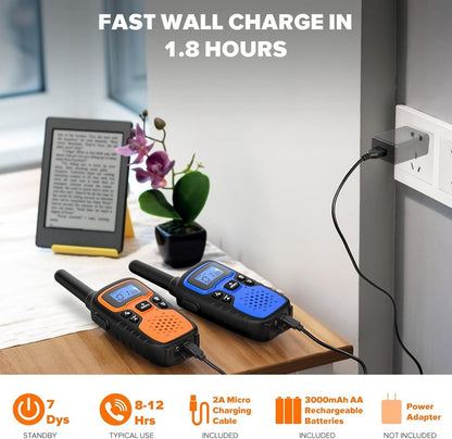 Walkie Talkies Long Range - Rechargeable 6 Pack for Adults | Ideal for Camping, Hunting & Emergency Use