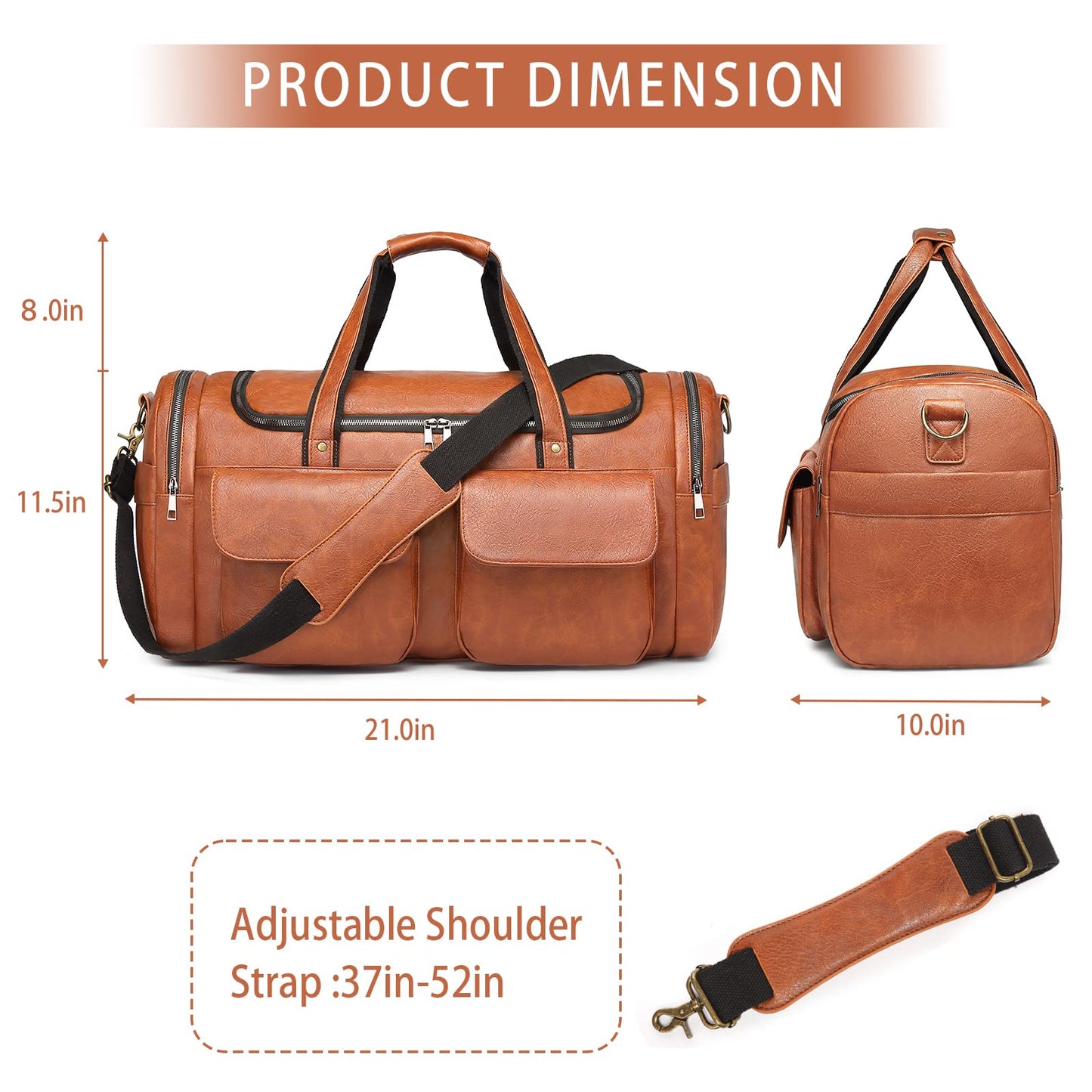 BOLOSTA Travel Duffel Bag for Men Women, Large PU Leather Carry on Duffle Bags for Traveling, Waterproof Overnight Weekender Duffel Bag with Shoe Compartment - Perfect for Daily Use/Birthday Gift