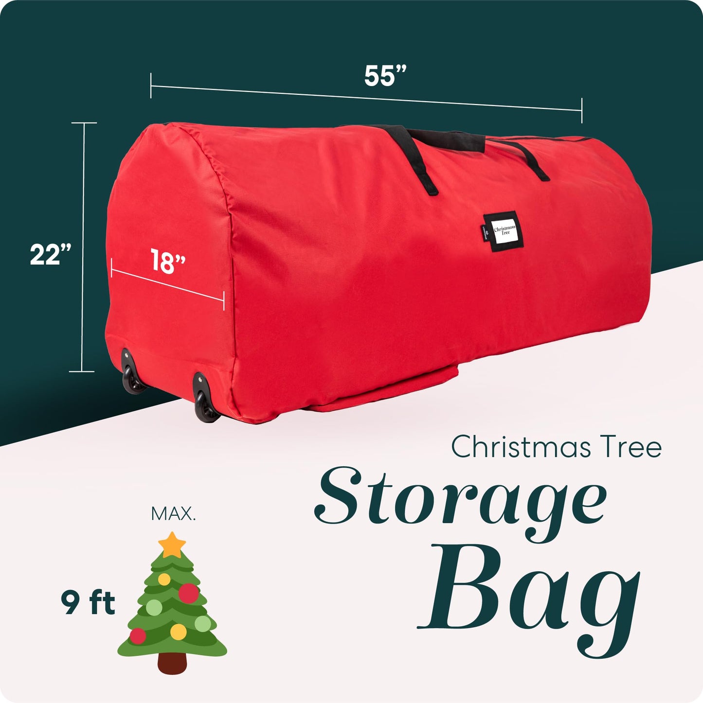 Handy Laundry Christmas Tree Storage Bag with Wheels – Fits 9 Ft Artificial Tree, Heavy Duty, Waterproof, Large Zippered Holiday Storage Container, Durable Handles, Red