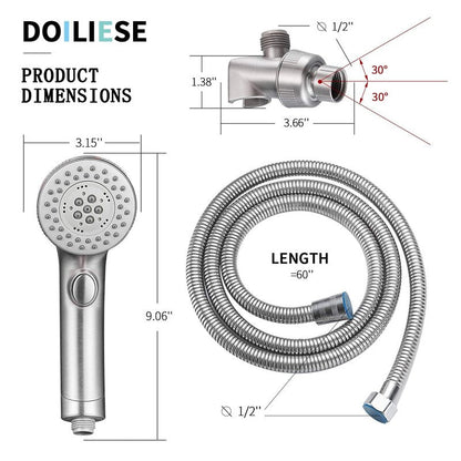 Shower Head, High Pressure 6 Setting Shower Head Hand-Held with ON/OFF Switch and Spa Spray Mode - Shower Heads with Handheld Spray High Pressure - Brushed Nickel
