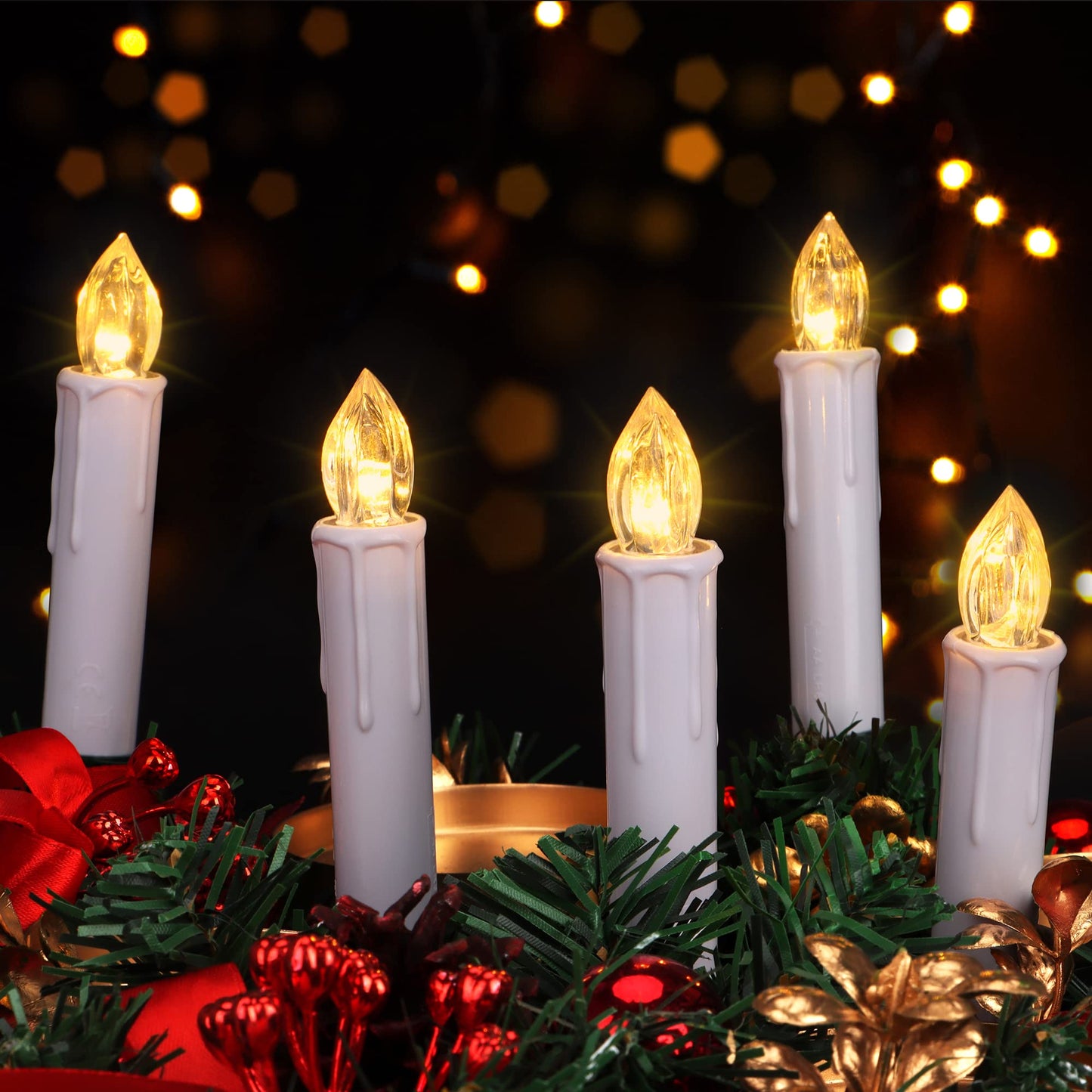 FREEPOWER 30PCS Flameless LED Taper Candles Battery Operated Christmas Tree Candle Lights With Remote Timer, Flickering Flame Mini Clip on Candles For Christmas Trees Garden Parties Home Decor (White)