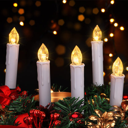 FREEPOWER 30PCS Flameless LED Taper Candles Battery Operated Christmas Tree Candle Lights With Remote Timer, Flickering Flame Mini Clip on Candles For Christmas Trees Garden Parties Home Decor (White)