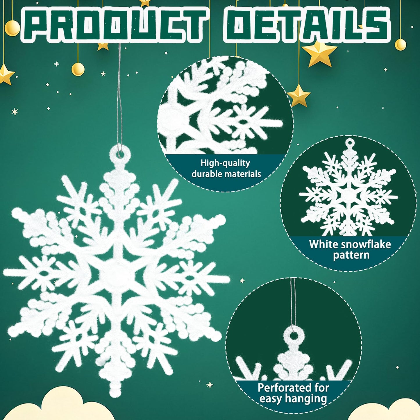 36pcs Velvet Christmas Snowflake Ornaments Hanging Felt Flocked Snow Flakes for Christmas Tree Decorations Winter Wonderland Frozen Birthday Party Holiday Home Decor Craft Snowflakes White