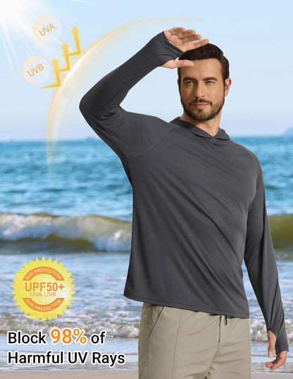 COOFANDY SPF 50+ Fishing Shirts for Men Long Sleeve Sun Protection Hoodie Lightweight Outdoor Hiking Running Rash Guard Dark Gray