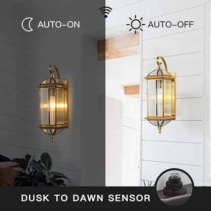 20''H Dusk to Dawn Sensor Outdoor Wall Light Large Porch Light Wall Mount with Tempered Glass Exterior Light Fixture for Garage,Porch,Patio,Oil-Rubbed Brass,E26 Socket,1 Pack