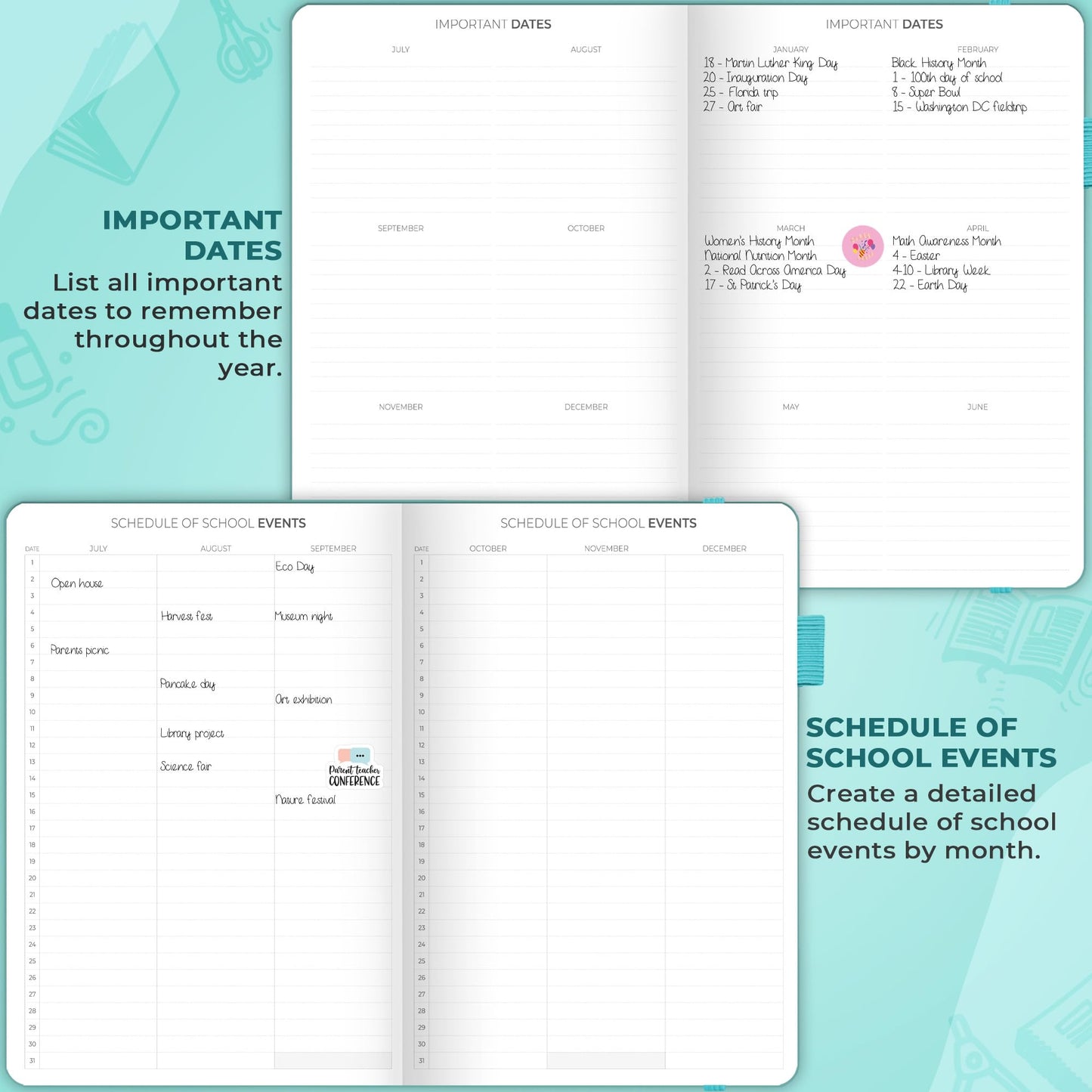 Clever Fox Teacher Planner – School Year Planner with Calendars & Lesson Plans – Book for Classroom & Homeschool Organization, A4 (Turquoise)