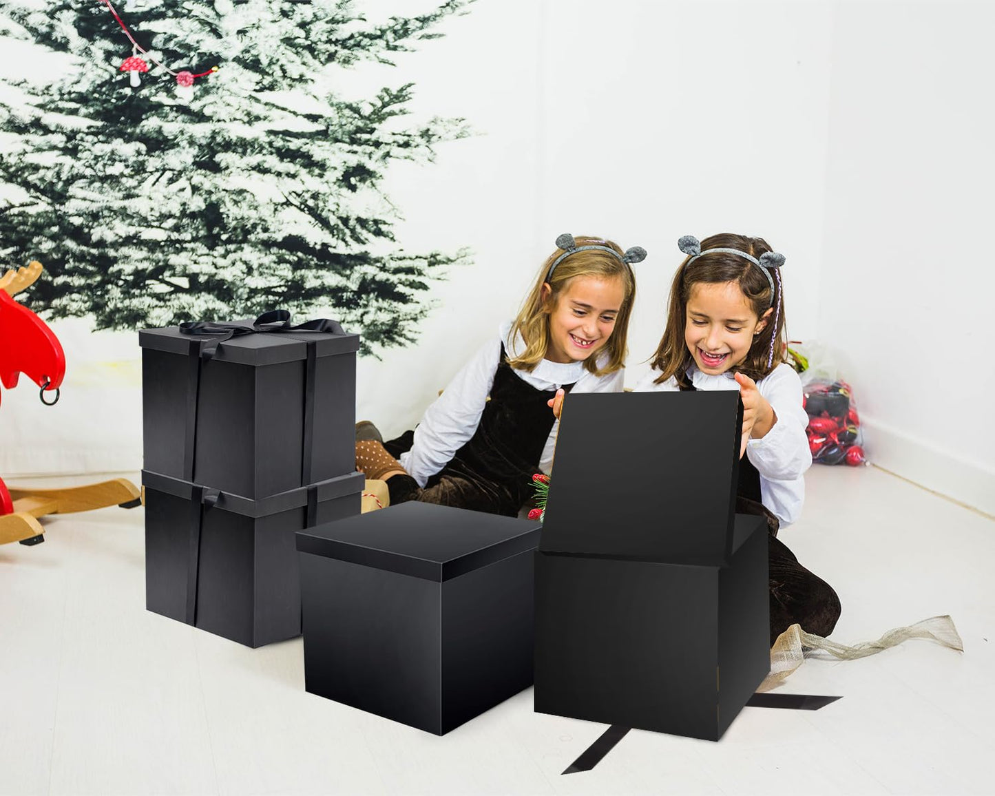 Linelglobal Large Gift Box with Lid for Present Collapsible Gift Box with Filler Paper for Birthday Anniversary Valentine 12x12x10 - Black
