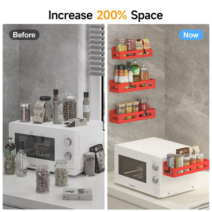 4 Pack Magnetic Spice Rack for Refrigerator, Spice Rack Organizer, Moveable Magnetic Shelf Fridge Organizer with 4 Hooks for Kitchen and Oven Organization, Black