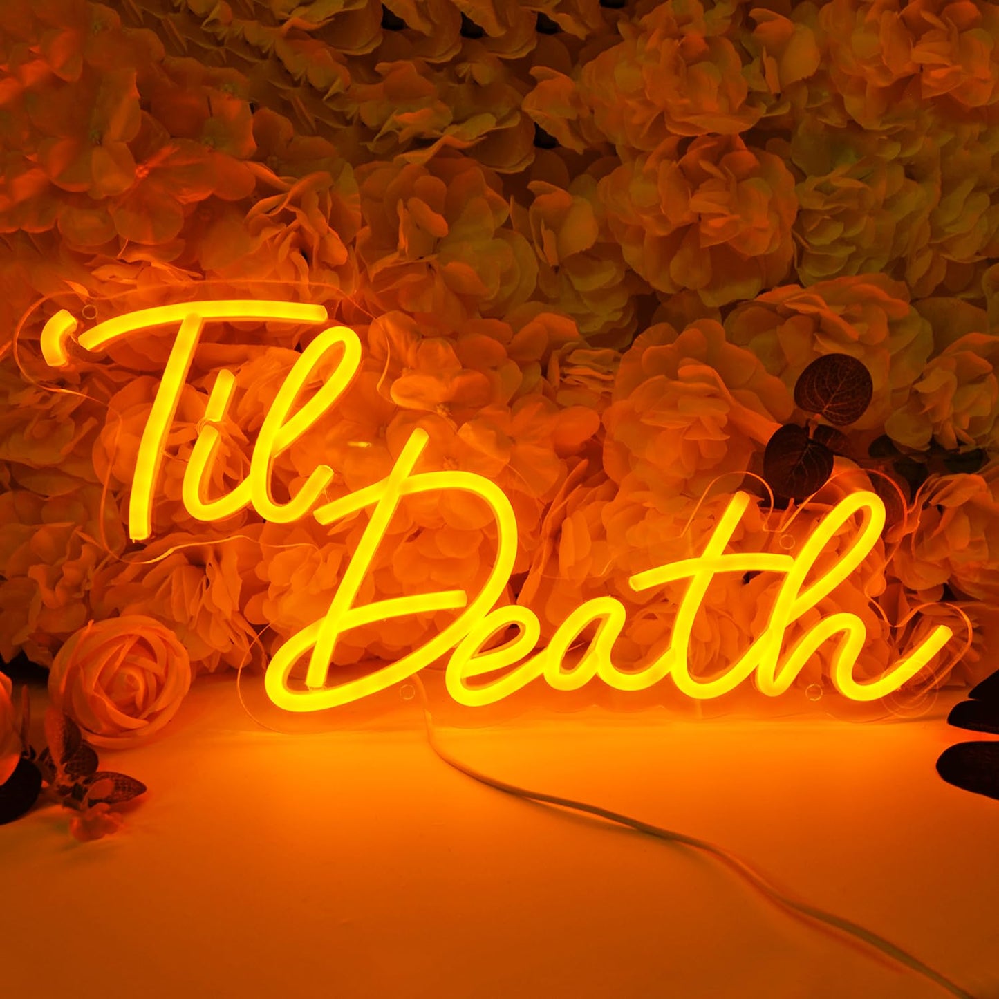 Britrio Til Death Neon Light Sign for Halloween Wedding Party Engagement Bridal Shower Banner,Bedroom Wall Decor Light 5V USB Powered with Switch 17 IN Orange