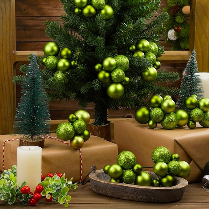 8 Pcs Fruit Green Christmas Tree Picks 7.87 Inch Christmas Balls Ornaments Xmas Hanging Peppermint Decorations for Xmas Tree Topper DIY Wreath Holiday Floral Vase Fillers Crafts Home Decor