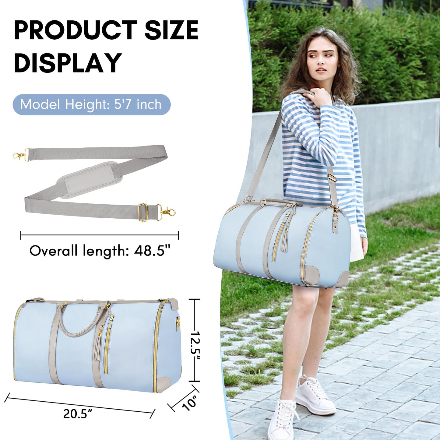Ytonet Garment Duffle Bags for Travel, Convertible Travel Garment Bag with Shoulder Strap, Large Carry on Garment Bag Overnight Bag for Women with Shoe Pouch, 2 in 1 Hanging Suitcase Travel Bags, Blue