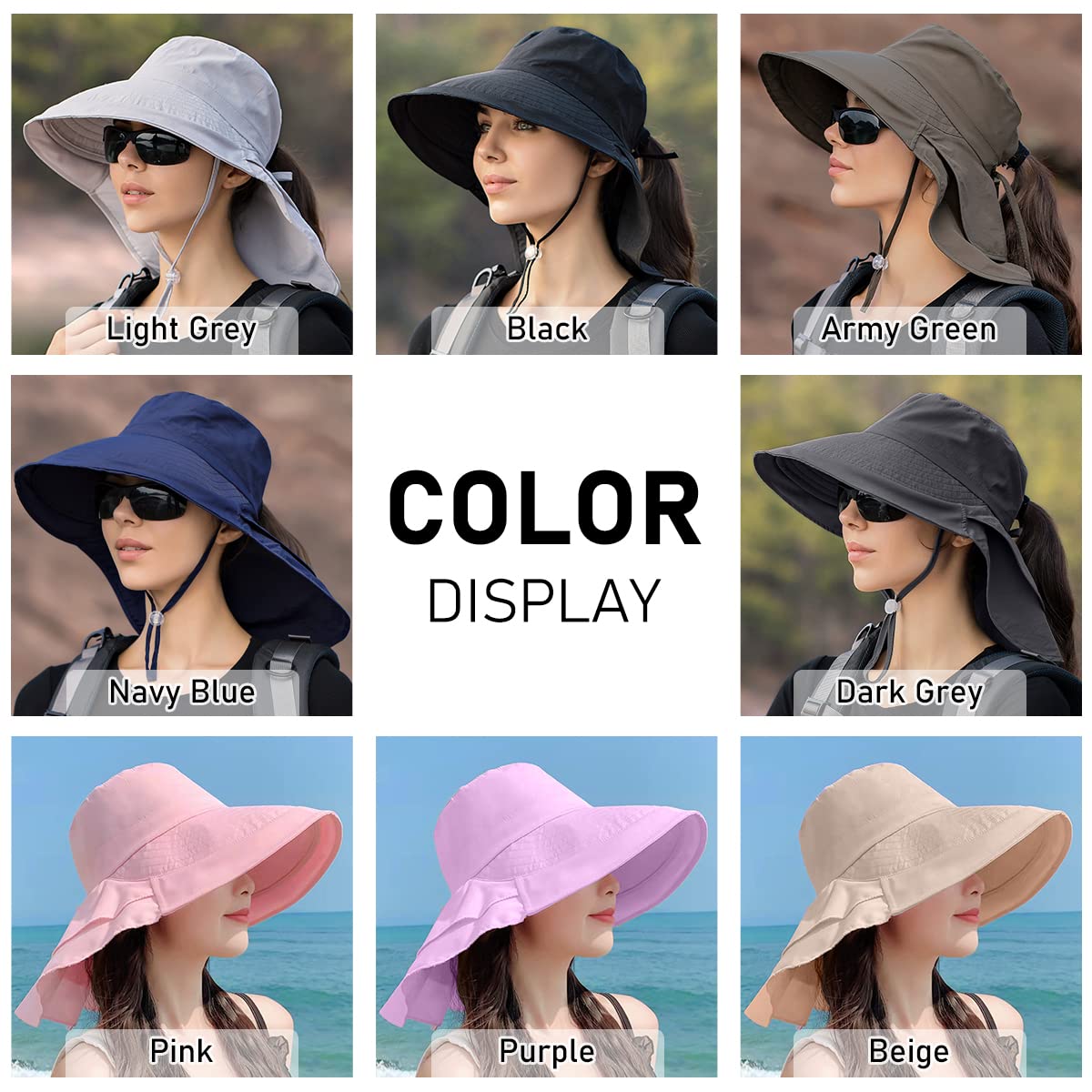 ZEXIAN Womens Sun Hat UPF 50+ Wide Brim and Ponytail Hole, Hiking Safari Hat with Neck Flap (Army Green)
