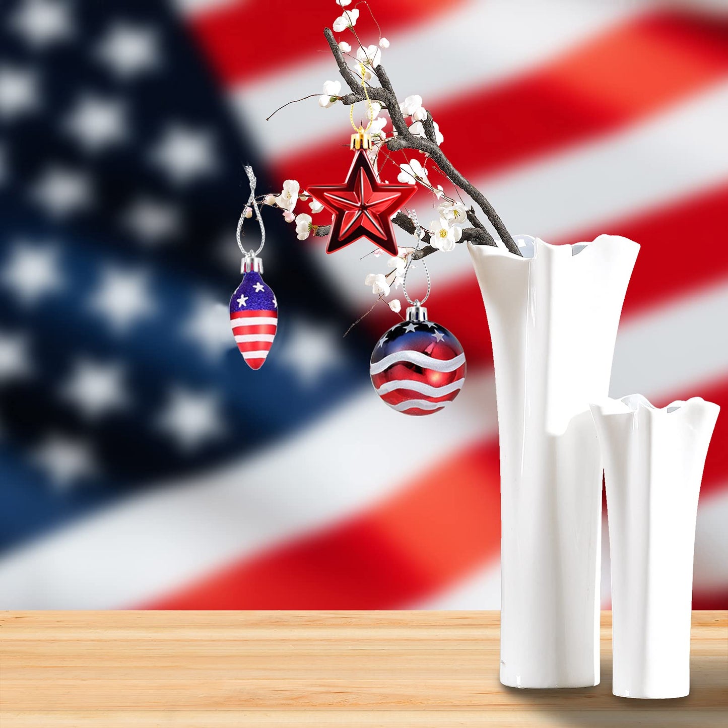 Sfcddtlg 12 Pcs Patriotic Ornaments Hanging Balls- 4th of July Independence Day Tree Ornaments- Red White Blue Stars Balls for Holiday Wedding Veteran Day Tree Decorations