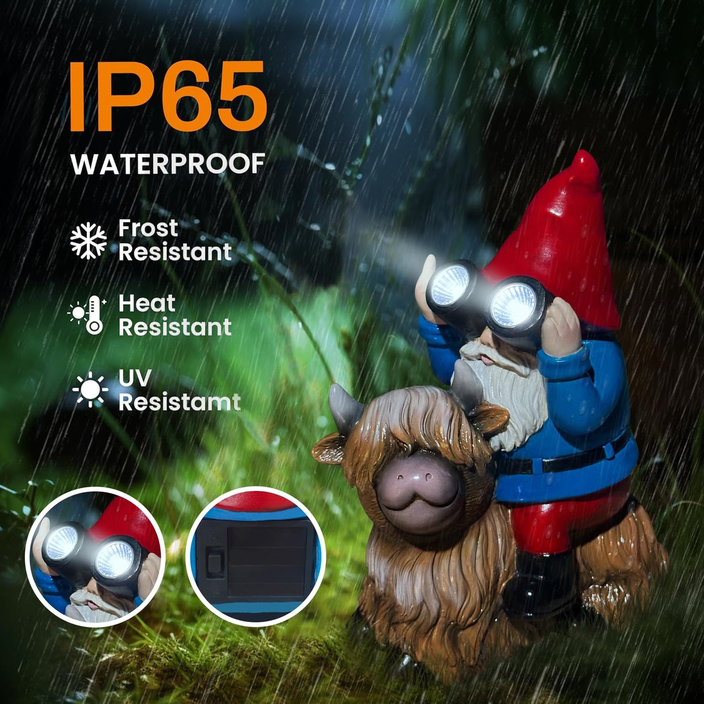 Vovkokc Christmas Gnome Decorations Statue - Garden Gnomes Solar LED Telescope Lights Sitting on Highland Cow Outdoor Patio Lawn Yard Balcony Home Decor Gnomes Gifts for Women Mom