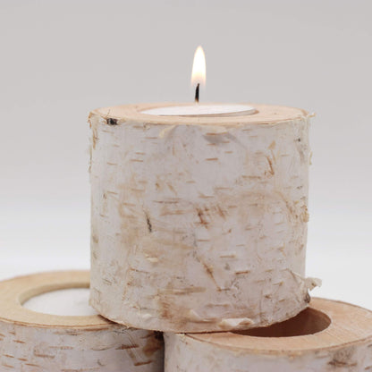 Christmas Birch Tealight Holder Real Birch Log Candle Holders Wooden Tealight Candleholder Succulent Plant Holder for Home Party Fireplace Decoration (Pack of 4 Same Height 2.36"x2.36")