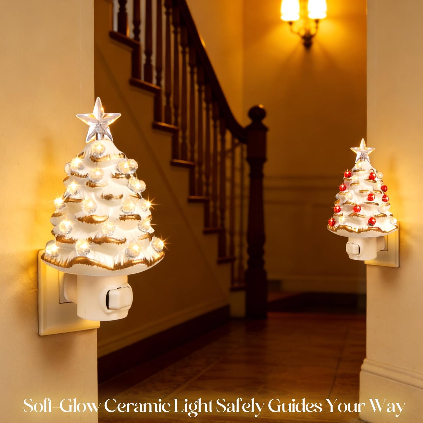 JOVYNX Valentines Day Gifts Ceramic Valentines Tree Night Light Plug in - 2 Pack 6.3" Christmas Nightlight with 360°Rotatable Plug,Nostalgic Christmas Night Lights for Bathroom Bedroom Living Room