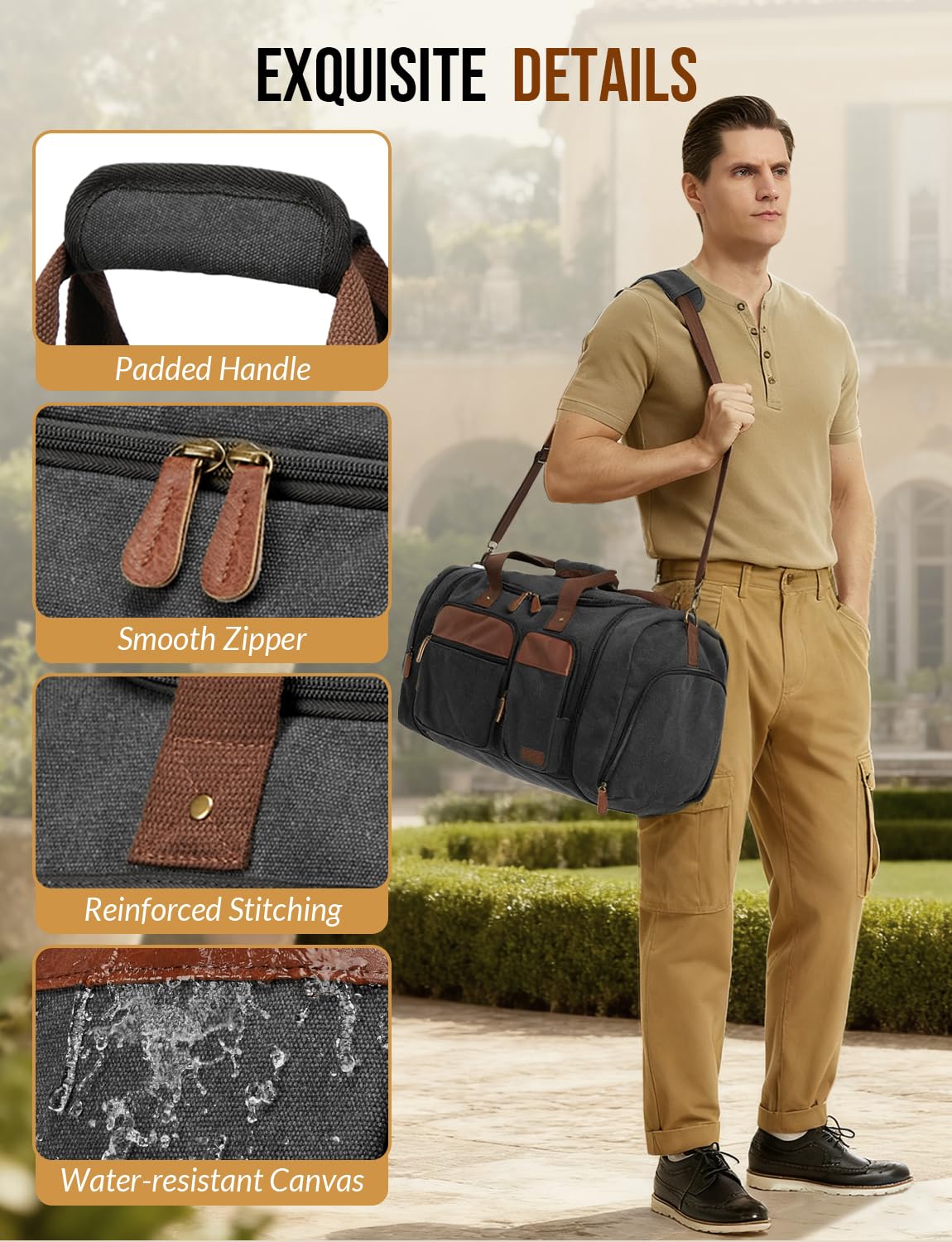 Celvetch Canvas Duffle Bag for Travel 65L Expandable Travel Duffel Bags for Men Women Overnight Weekend Gym Bag with Shoes Compartment - Dark Grey(65L)