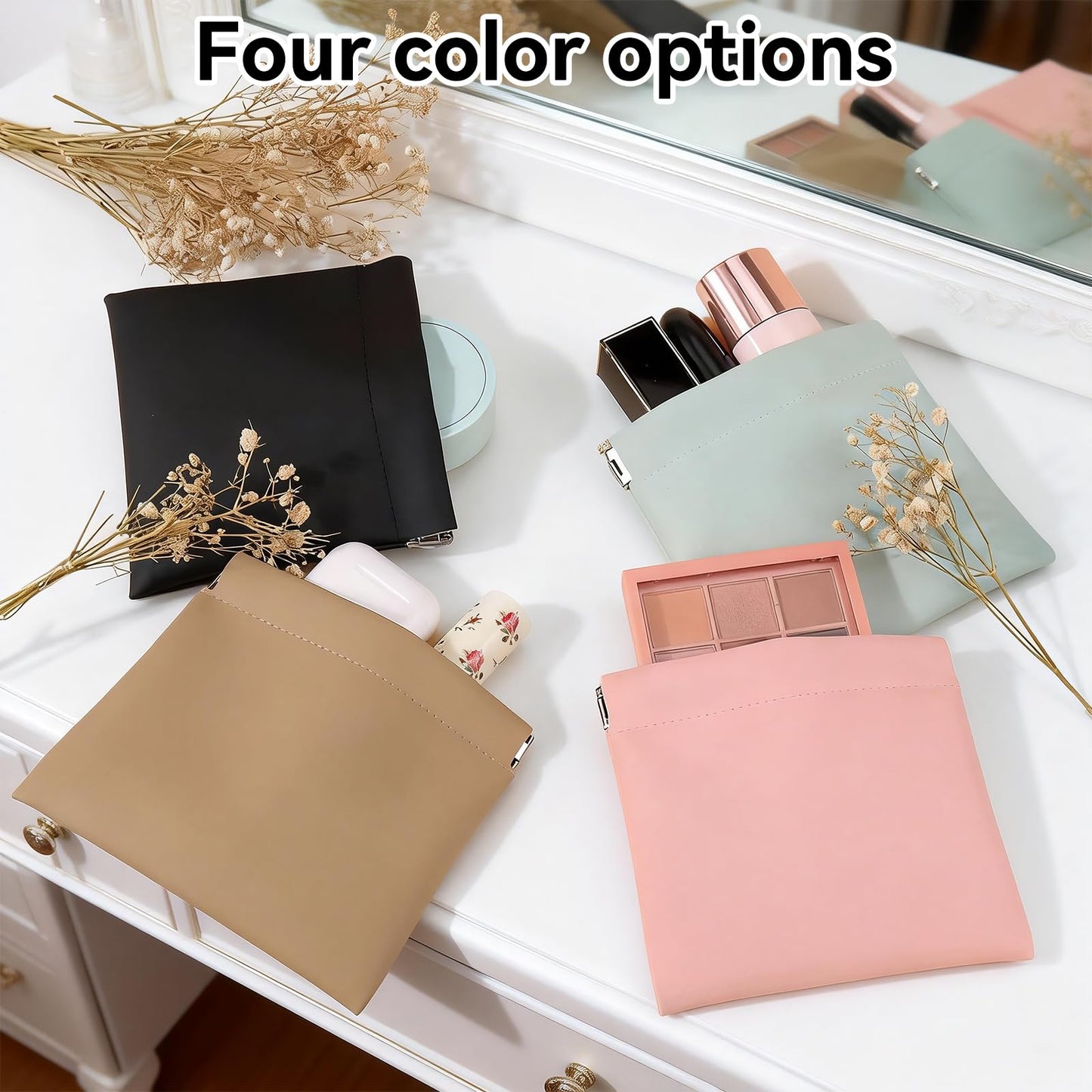 AUCCNT 4 PCS Small Makeup Bag for Purse, Mini Portable Cosmetic Pouch for Women, Coin Purse Lipstick Cosmetic Accessories Organizer, Travel Storage Pouch, Black, Pink, Light green, Apricot